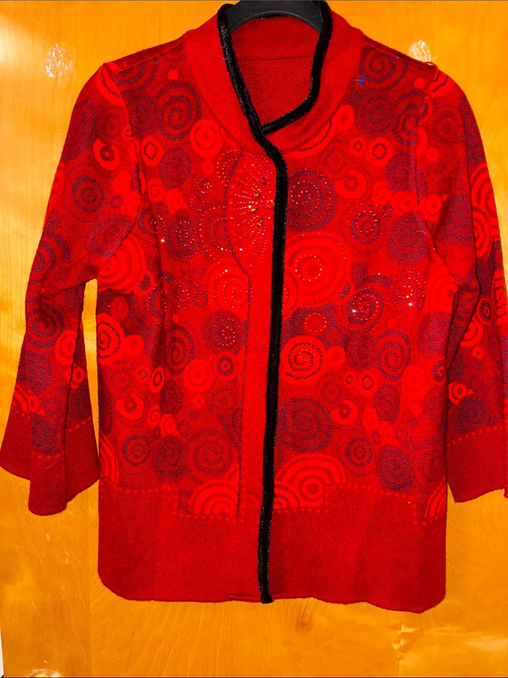 Red Patterned Women's knit Jacket - Unbranded